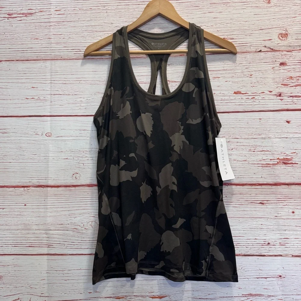 NWT Athleta Limitless Camo Keyhole Tank in Arbor Olive Sz L - Picture 3 of 14
